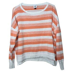 Cabi Swish Linen Pullover | Women XS Orange and Cream Striped Knit Top